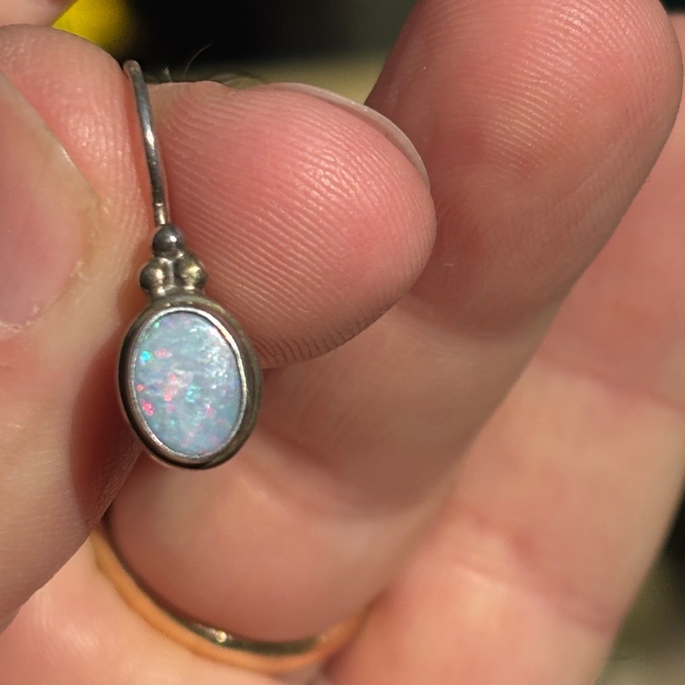 Silver Purple Opal Earrings - Picture 2 of 4